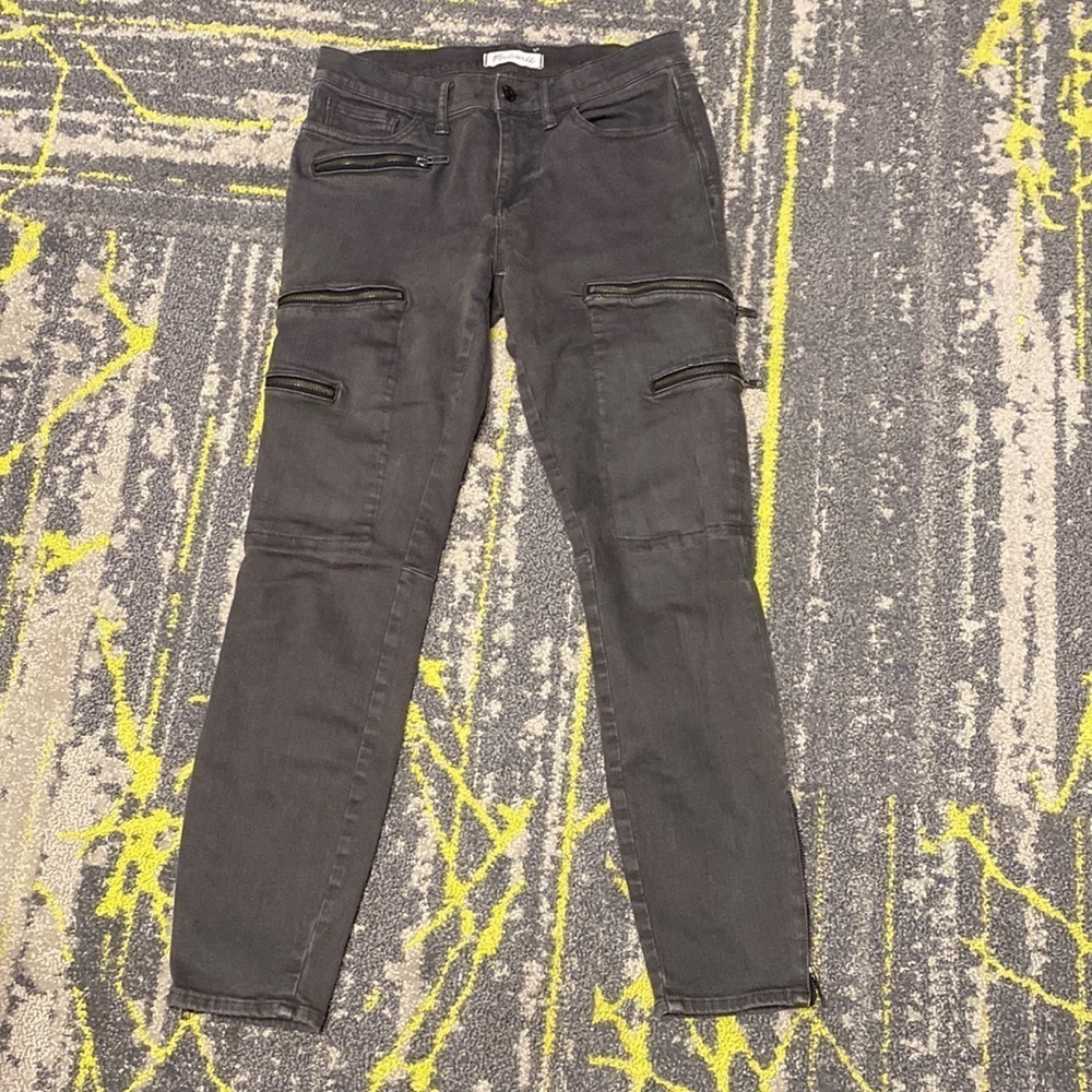 Madewell Multi Zip Dark Gray Wash SKINNY SKINNY Moto Low Rise Jeans EUC - Picture 3 of 7